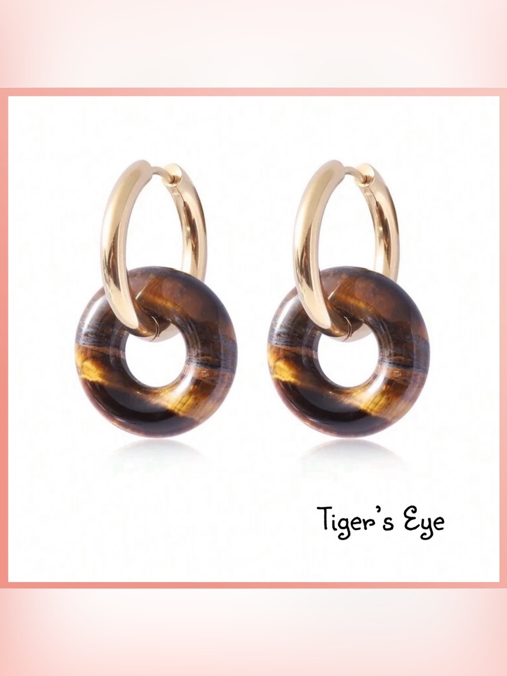 Natural Crystal Donut Gold Plated Hoop Earrings For Women NEW - Picture 4 of 8